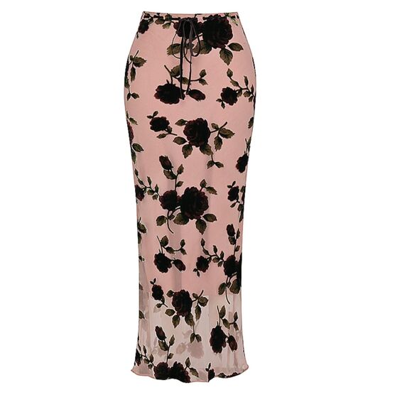HOUSE OF CB Imaan Dusty Pink Devore Maxi Skirt L NWT - Picture 2 of 8